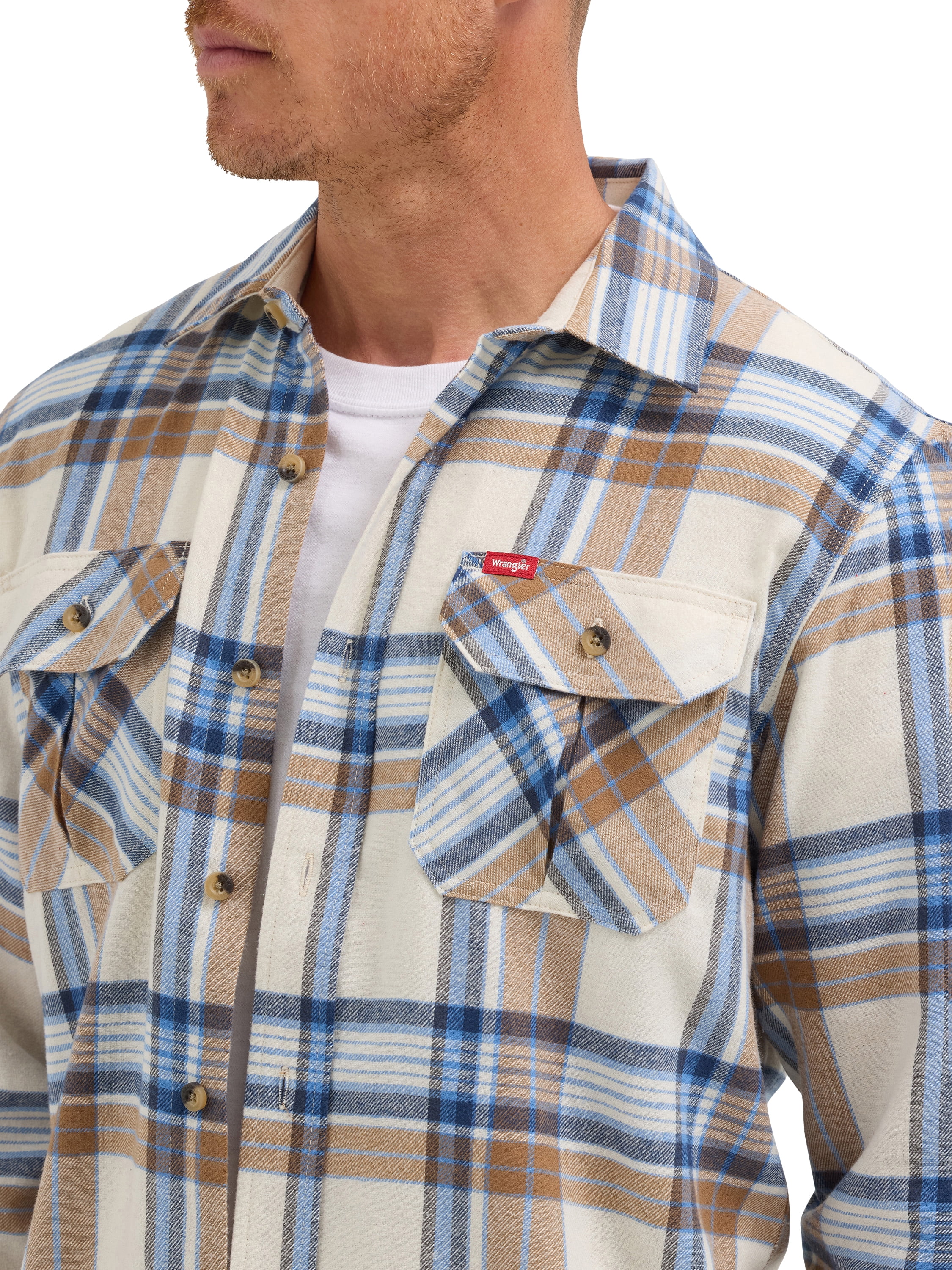 Wrangler® Men's and Big Men's Relaxed Fit Brushed Flannel Shirt with Long Sleeves, Sizes S-5XL