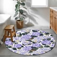 thumbnail image 4 of Round Area Rug 4ft Purple Hydrangea Floral Floor Carpets Indoor Floor Area Mat Stain-Proof Mat Circle Rugs for Living Room Dining Room Kitchen Bedroom, Watercolor Flowers Sofa Throw Carpet, 4 of 9