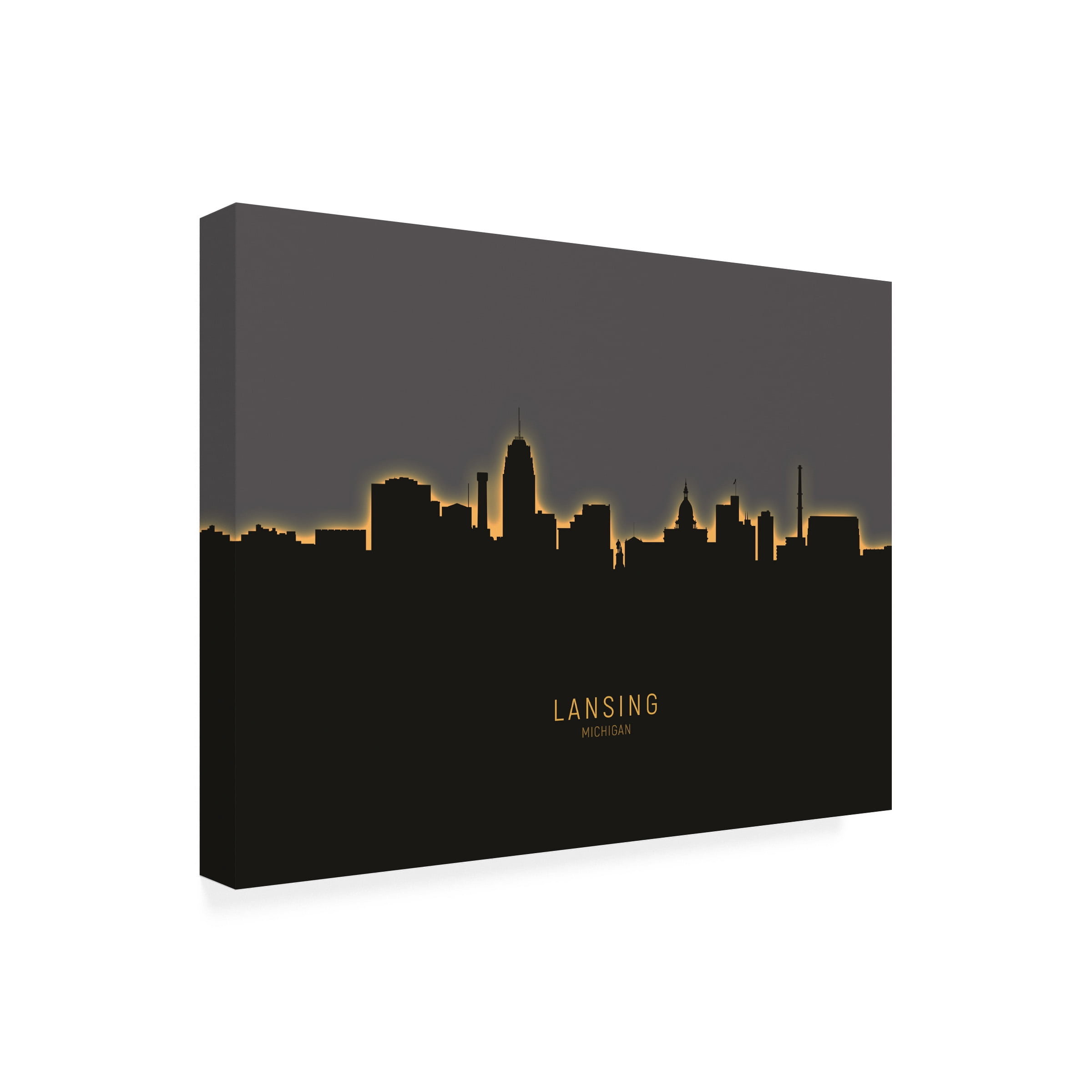 Michael Tompsett 'Lansing Michigan Skyline Glow II' Canvas Art