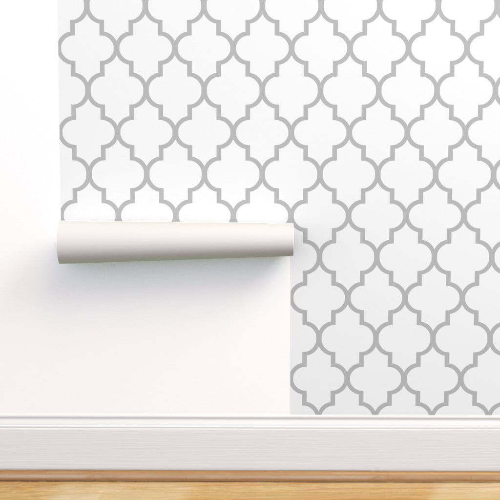 Removable Water-Activated Wallpaper Moroccan Quatrefoil Modern Ogee Cream 