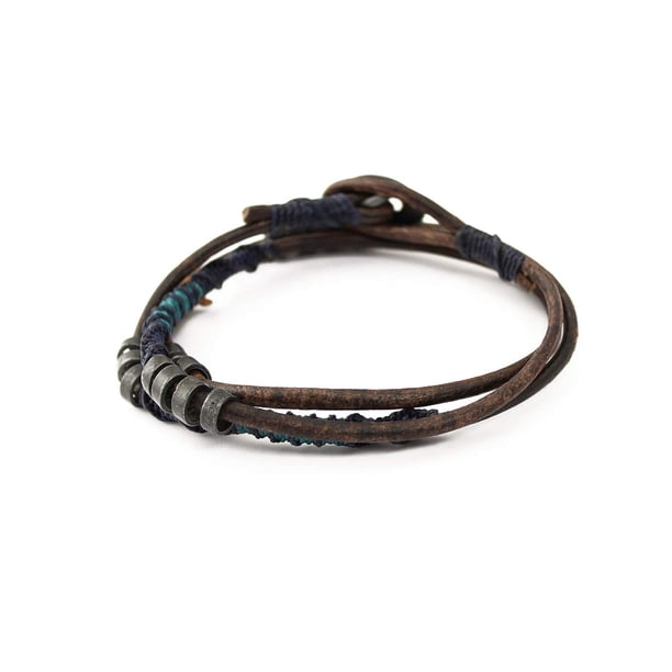 Pulsera Wakami de doble envoltura, hilo encerado, cuentas de aleación de zinc