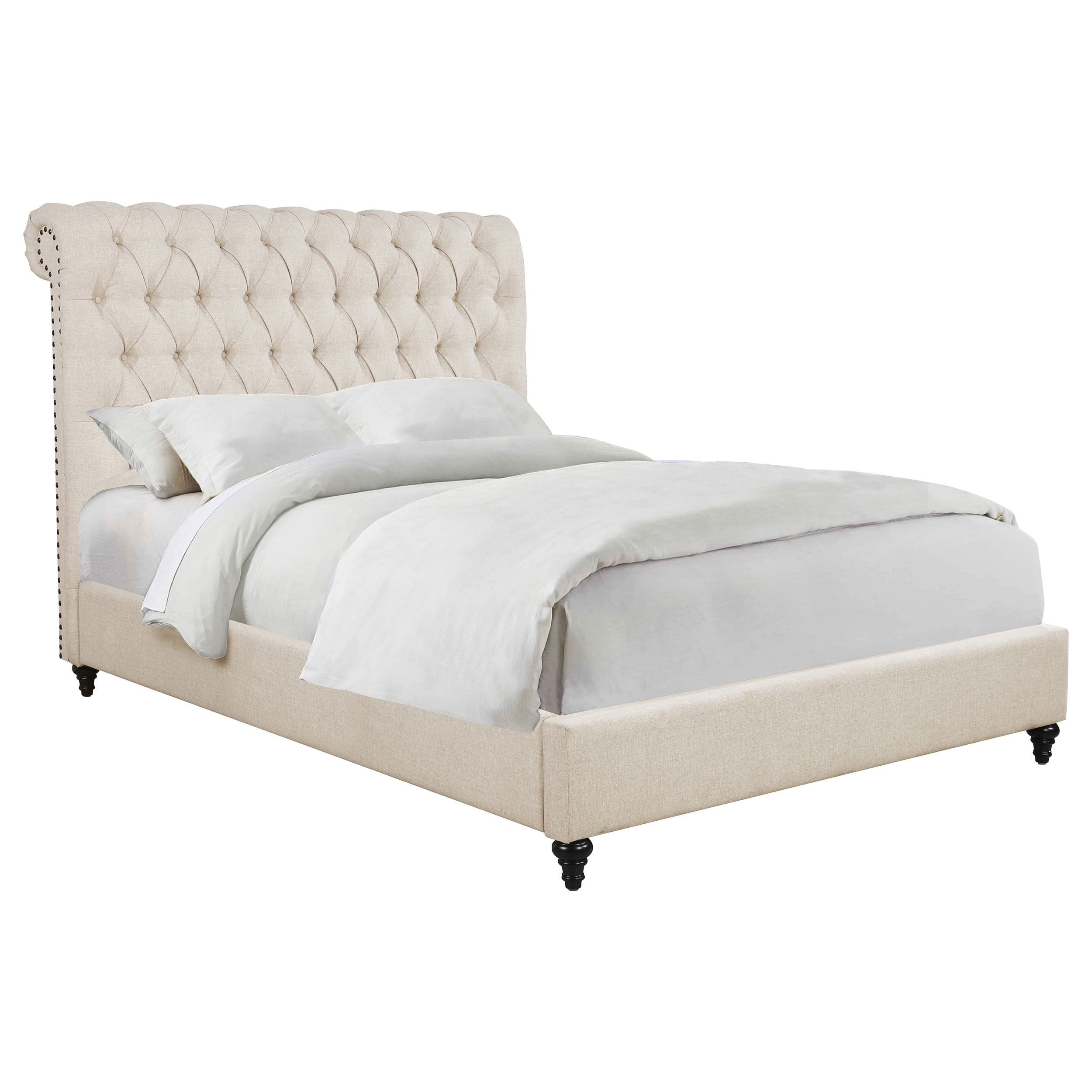 Bed Frame Beige Tufted Upholstered Queen Bed