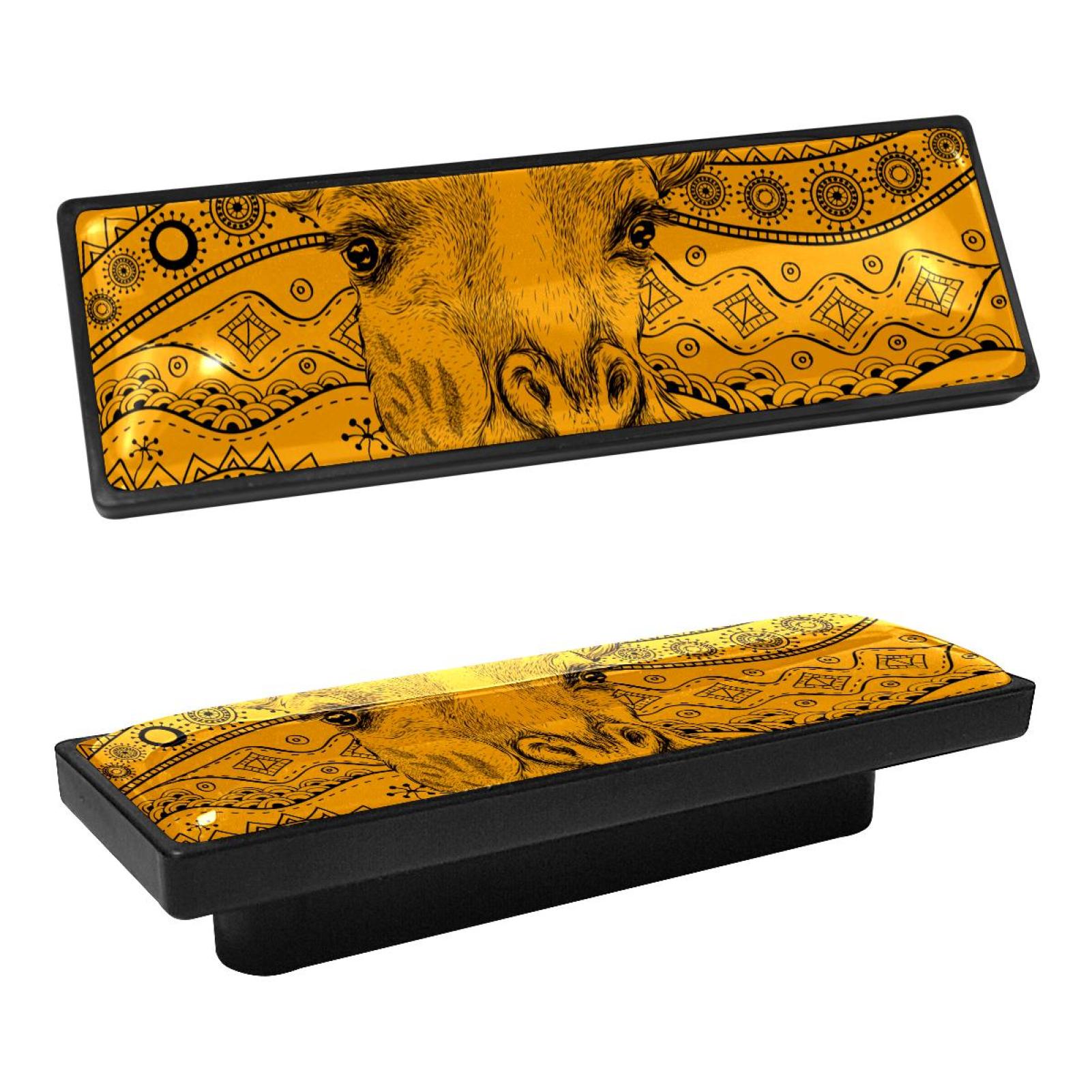 4 Pcs Rectangle Handle Cupboard Knob Drawer Pulls Handle African Giraffe Ethno Drawer