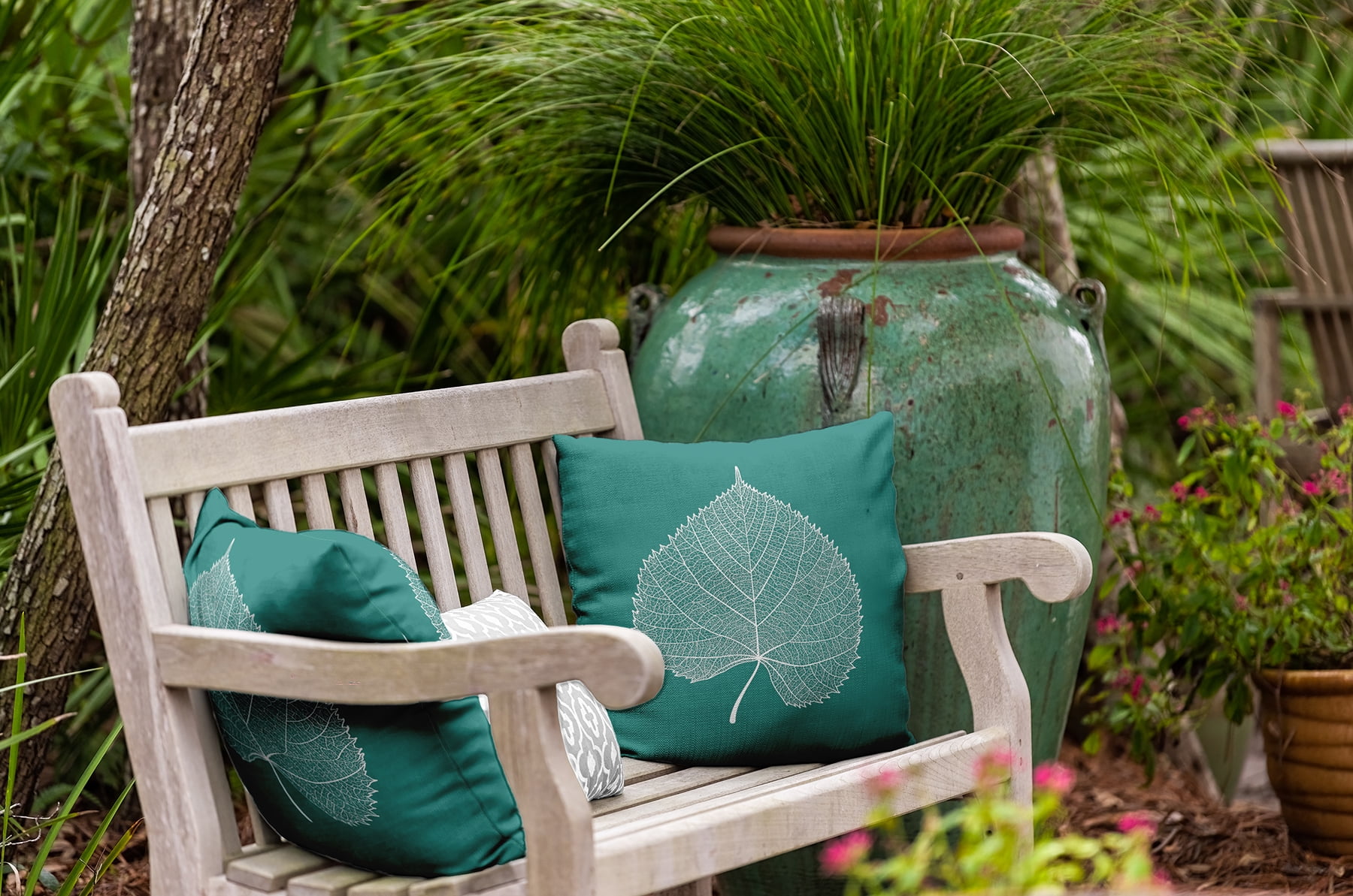 20" x 20" Simply Daisy Leaf Study Polyester Indoor/Outdoor Pillow, Desert Turquoise Qty 1