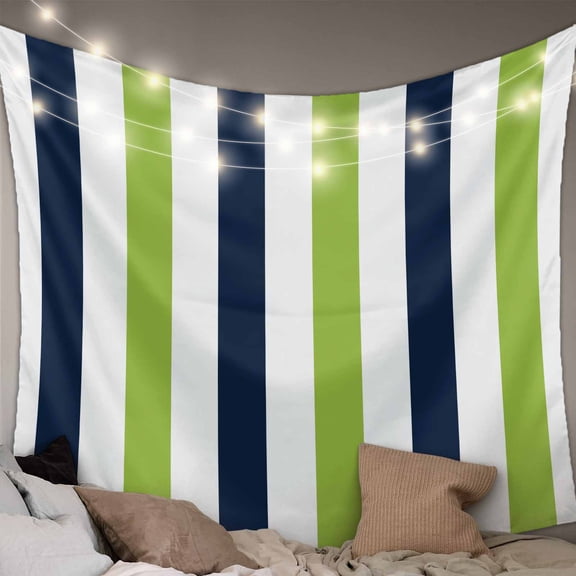 Green Navy Blue Striped Tapestry for Bedroom Wall Hanging Tapestry, Farmhouse Stripe Art Ceiling Backdrop Tapestries Poster Blanket Wall Decor for Teens Room Living Room Dorm 39" x 59"