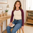 thumbnail image 4 of Girls Long Sleeve Shirts Raglan Color Slim Fit Cute Tunic Top for 5-14 Years, 4 of 6