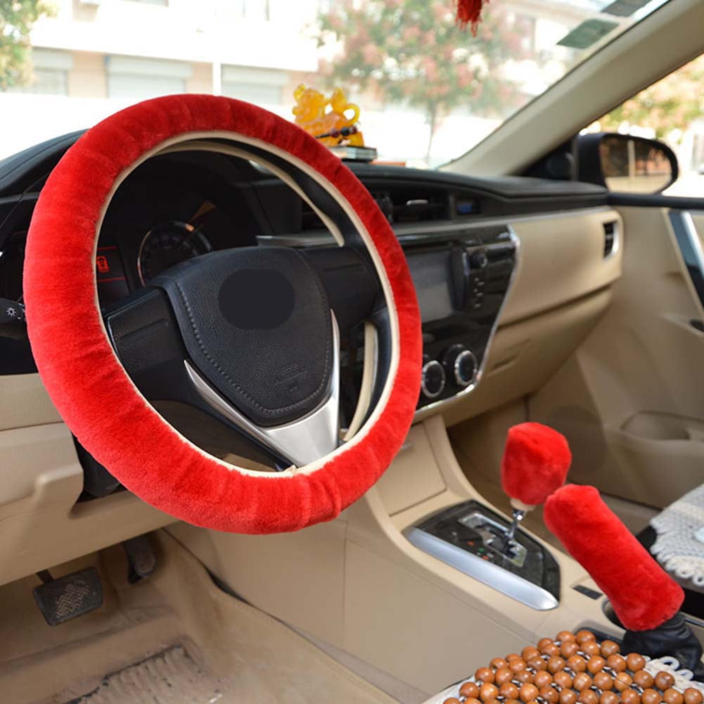 3Pcs Universal Soft Plush Fuzzy Auto Car Steering Wheel Cover For Winter D 