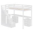 thumbnail image 4 of Twin Size Loft Bed with Desk and 2 Chest of Drawers, Wood Loft Bed Twin with Light Strip & Storage Stairs, Safety Guardrail, No Box Spring Needed, 220LBS Capacity, White, 4 of 9