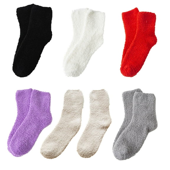 TELOLY 6Pairs Socks Plush Fuzzy Socks for Relaxing at Home,Thick Long Socks for Outdoor Use,Style9