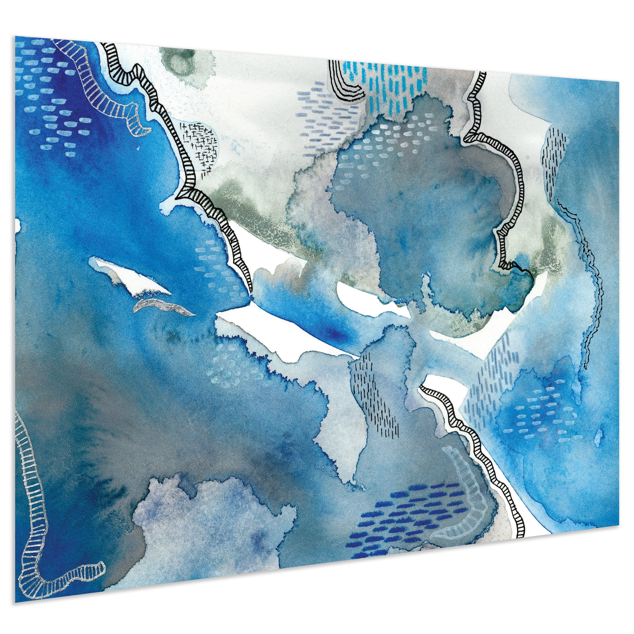 Empire Art Direct Subtle Blues I Frameless Free Floating Tempered Glass Panel Graphic Wall Art, 32" x 48" x 0.2", Ready to Hang