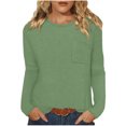 thumbnail image 2 of Aobny Long Sleeve Flowy Tops for Women Green Crew Neck Tops with Pocket Waffle Knit Pullover Date Night Tops for Women,XL, 2 of 7