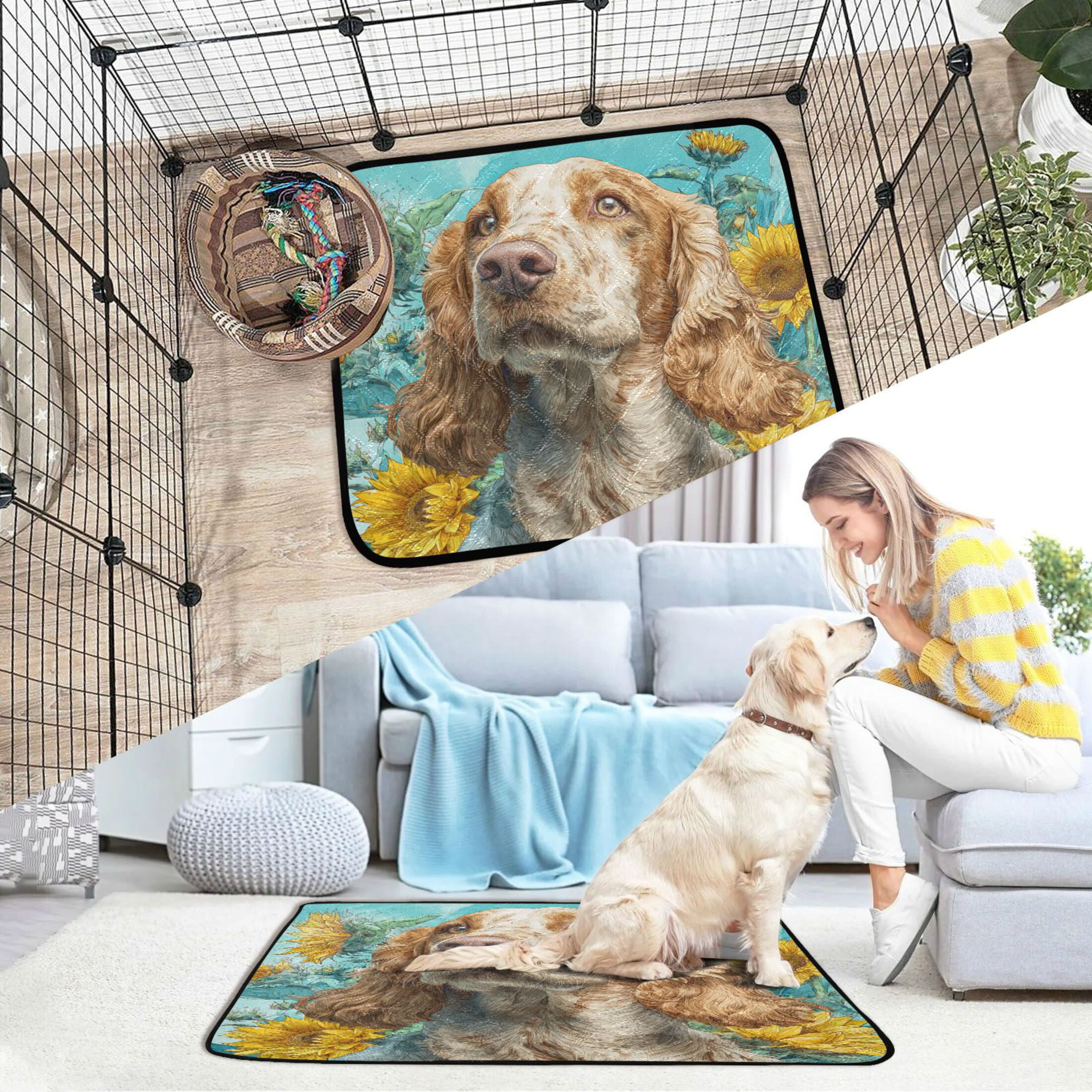 Qxltty Cocker Spaniel Dog Cat litter Pads Pet Set of 3 Diaper Mats Center Anti-leakage Layer Absorbent Soft and Comfortable
