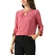 thumbnail image 4 of CURVOSPORT Camisa Elegante para Mujeres Top de Oficina con Abertura Clavícula Fruncido Frontal 3/4 Manga Blusa de Chifón M Rosa Oscuro, 4 of 6