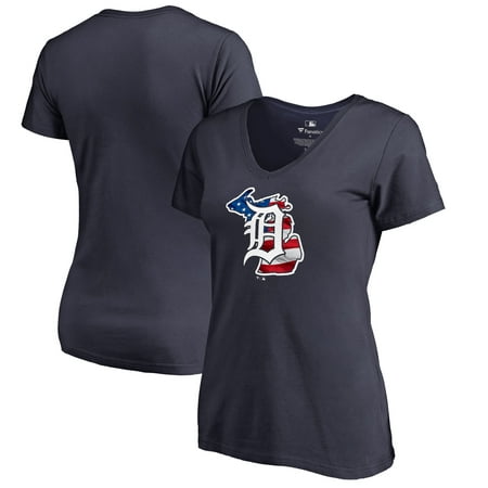 Detroit Tigers Fanatics Branded Women's 2019 Stars & Stripes Banner State V-Neck T-Shirt -