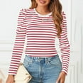 thumbnail image 4 of T Shirts for Womens Crew Neck Loose Tees with Puffy Sleeves Base Tops Striped Long Sleeve Shirt Women, 4 of 7