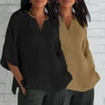 thumbnail image 3 of STETMN 2 PC Oversized Cotton Linen Top for Women Solid 3/4 Sleeve T-shirt V Neck Loose Summer Tee, 3 of 6