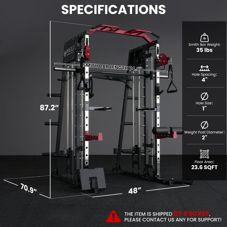 Mikolo Smith Machine Home Gym, 2200 lbs Power Cage, Cable