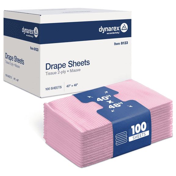 Dynarex Disposable Drape Sheets - 40" x 48" (Case of 100), Mauve, 2-Ply Tissue Paper for Patient Privacy, Exams, and Procedures