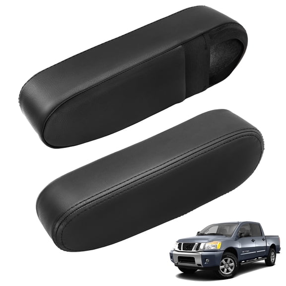 KBH Seat Armrest Cover for Infiniti Accessories QX56 2004-2010, Front Seat Arm Rest Protector for Nissan Titan & Armada 2004-2015, Black Leather Interior, 1 Pair