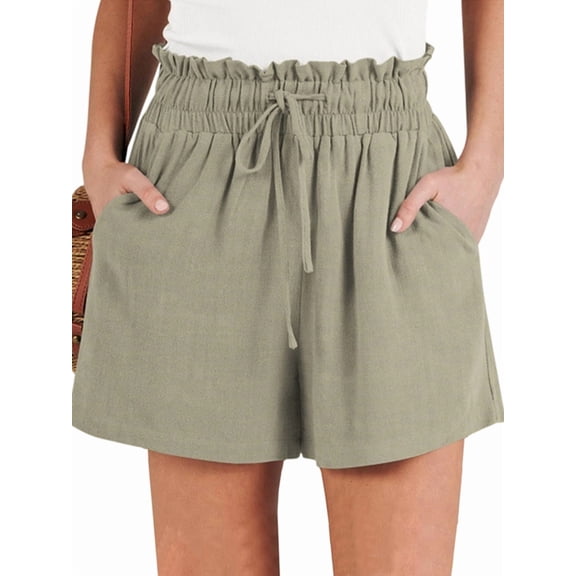 Women Summer Casual Wide Leg Loose High Waist Drawstring Dressy Shorts 2026 Beach Vacation Clothes Green S