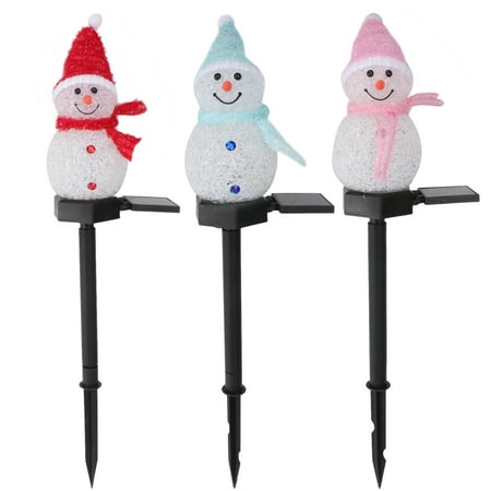 

3pcs Solar Snowman Shape Ground Inserted Lamps Resin Outdoor Handicraft Lights
