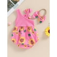 thumbnail image 4 of Bagilaanoe Newborn Baby Girl Summer Rompers Sunflower Print Sleeveless Bodysuits + Headband 3M 6M 12M 18M Infant One Piece Jumpsuit, 4 of 7