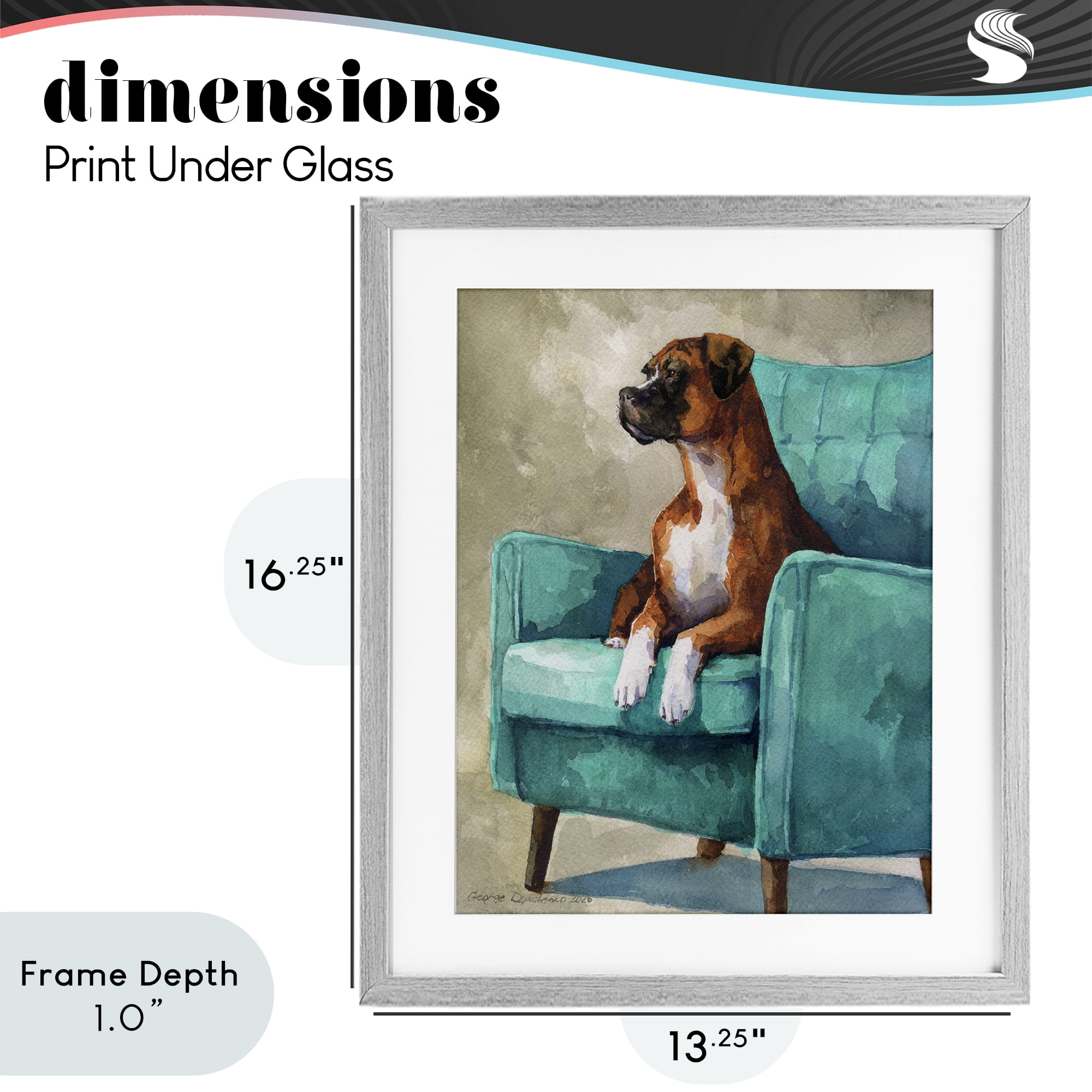 Stupell Industries Majesty Boxer on Armchair Gray Framed Print Under Glass, design by George Dyachenko