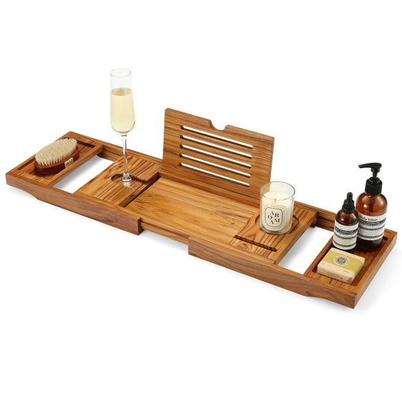 TEAKAURA Teak Bathtub Tray, Bathtub Caddy, Expandable Bath Tub Tray Wood, Bath Table Tray&Bathtub Shelf, Luxury Bathtub & Bathroom Accessories and Organize