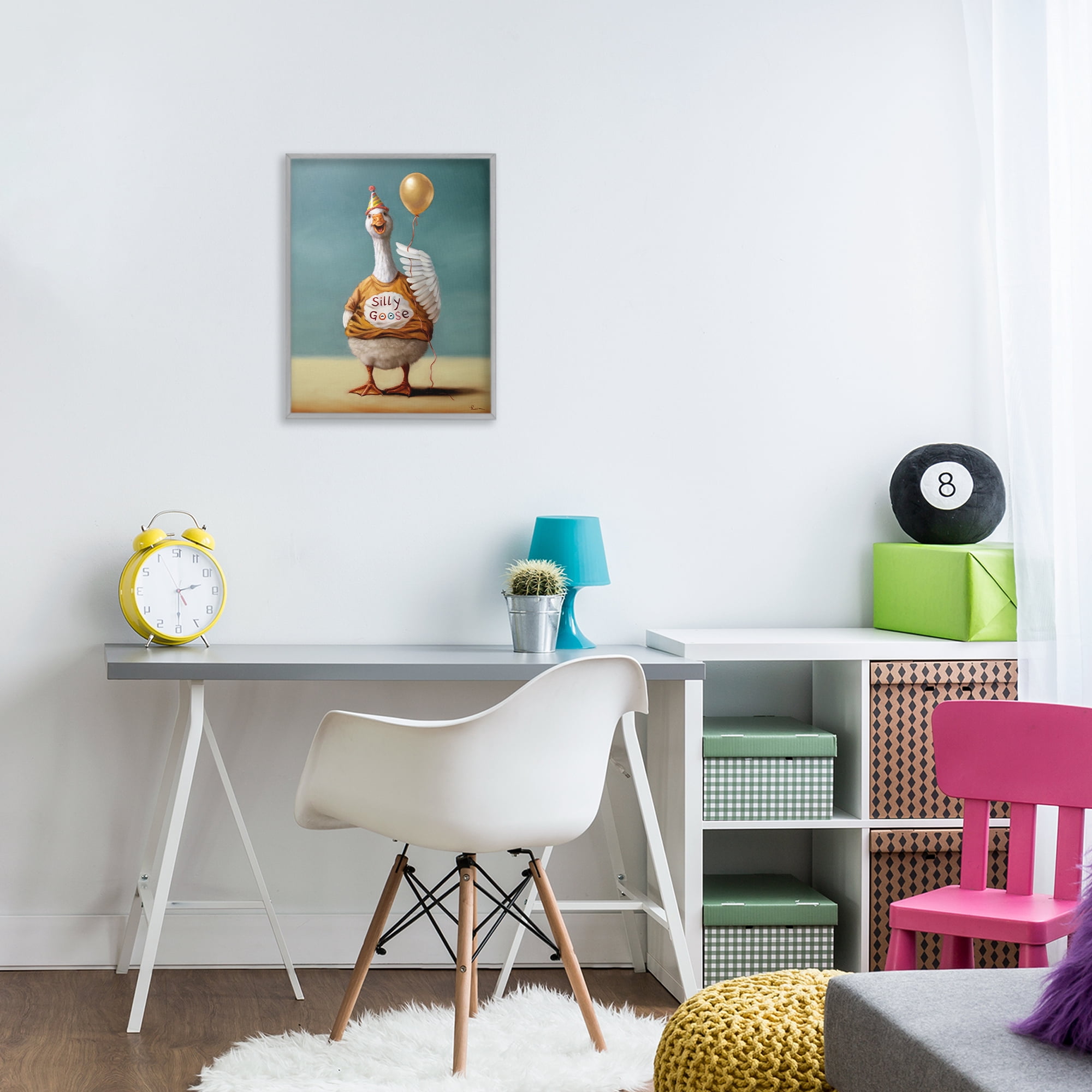 Stupell Industries Silly Goose with Balloon Gray Framed Giclee Art, design by Lucia Heffernan