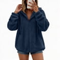 thumbnail image 3 of Luvrsol Womens Winter Coat Hooded Fleece Teddy Jacket Drawstring Relaxed Fit Warm Sherpa Coat, Navy S-3XL, 3 of 9