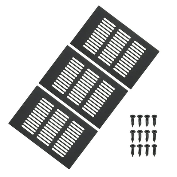 Uxcell 6"x4" Rectangle Air Vent Cover 2pcs Door Grille Ventilation Cover Louvered with Screws for Cabinet Black
