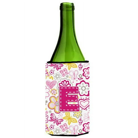 

Caroline s Treasures CJ2005-ELITERK Letter E Flowers and Butterflies Pink Wine Bottle Hugger Wine Bottle multicolor