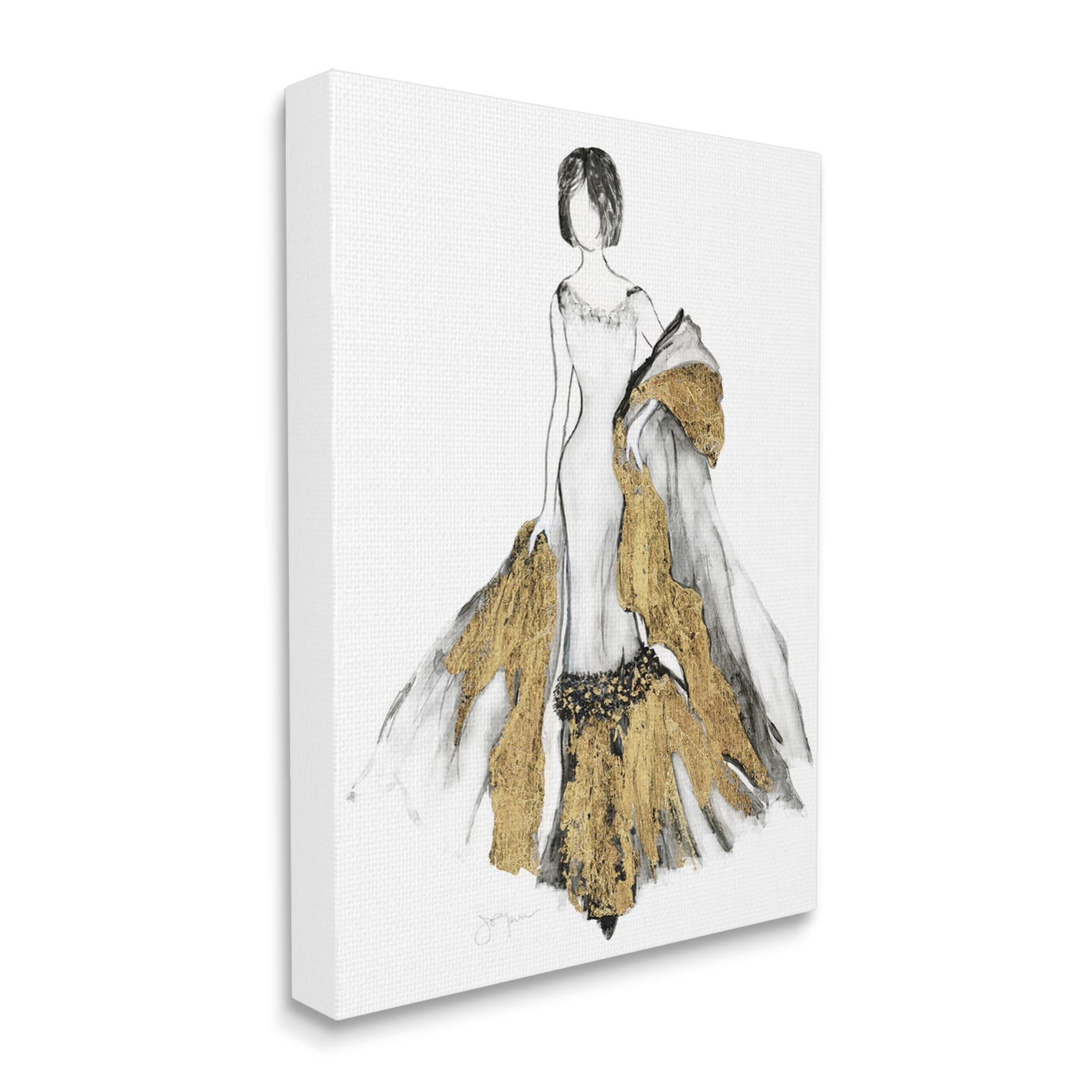 Stupell Industries Fashion Figure Drawing Female Glam Evening Gown Gold, 16 x 20,Design by Janet Tava