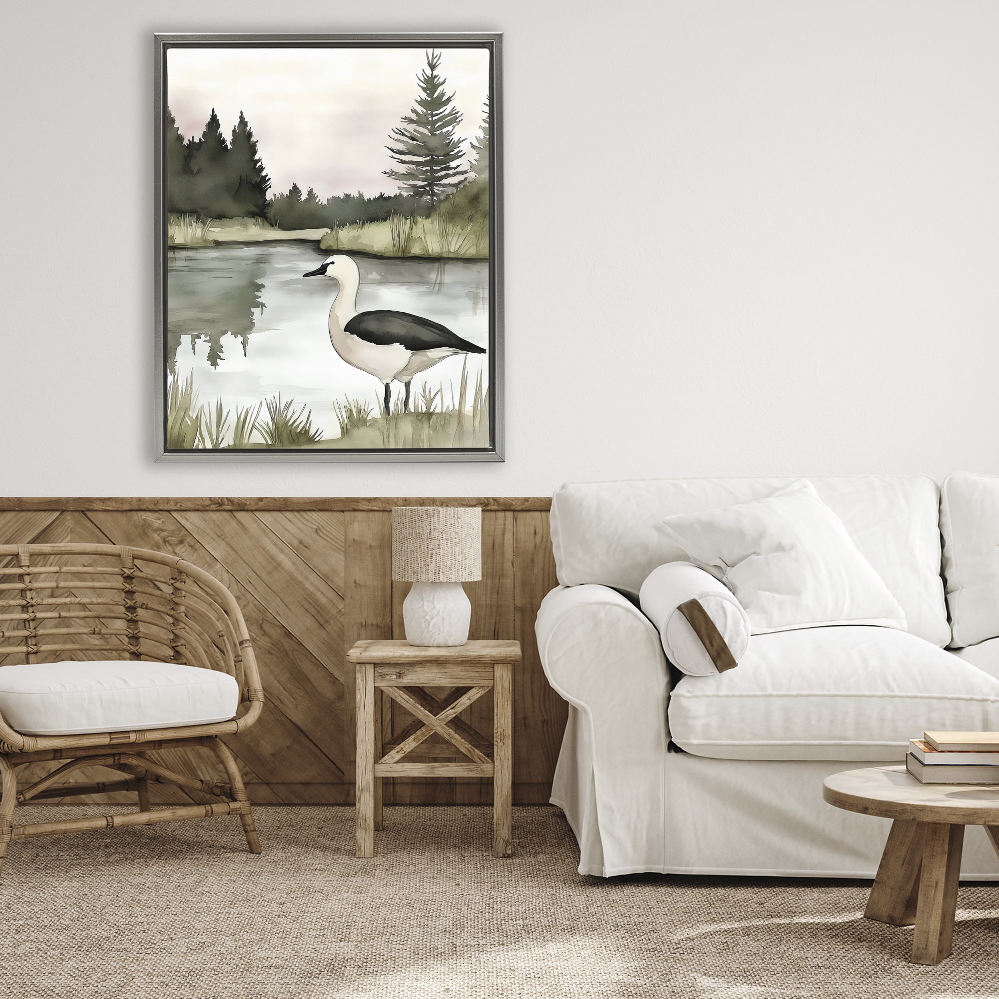 Stupell Industries Springtime Serenity Duck Gray Framed Floater Canvas Wall Art, design by Riley B