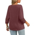 thumbnail image 6 of WellSize 3/4 Sleeve Womens Plus Size Tops V Neck Trendy Tunic Fall Blouses Curved Hem Casual Shirts, 6 of 10