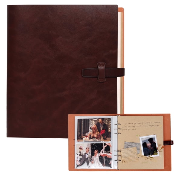 RECUTMS Photo Albums 4x6 Pictures Vintage Leather Scrapbook Album with 30 Kraft Writing Paper Hold 200 Photos for Travel Wedding (Brown)