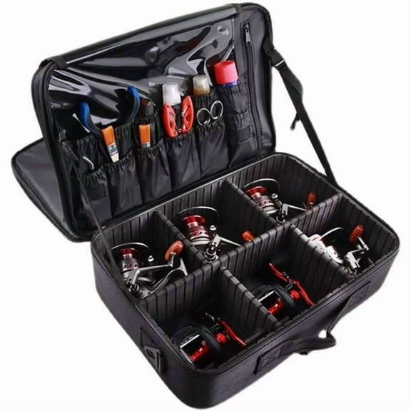 Enroslu Fishing Reel Case, Spinning Reel Protective Case with Adjustable Dividers - Multi-Pocket Fishing Gear Organizer for Storage & Travel