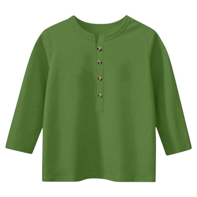 Plebaso Blouse à Manches Longues pour Enfants Filles Décontractée Boutonnée Hauts Garçons Col Rond Couleur Unie Chemises 4-13 Ans