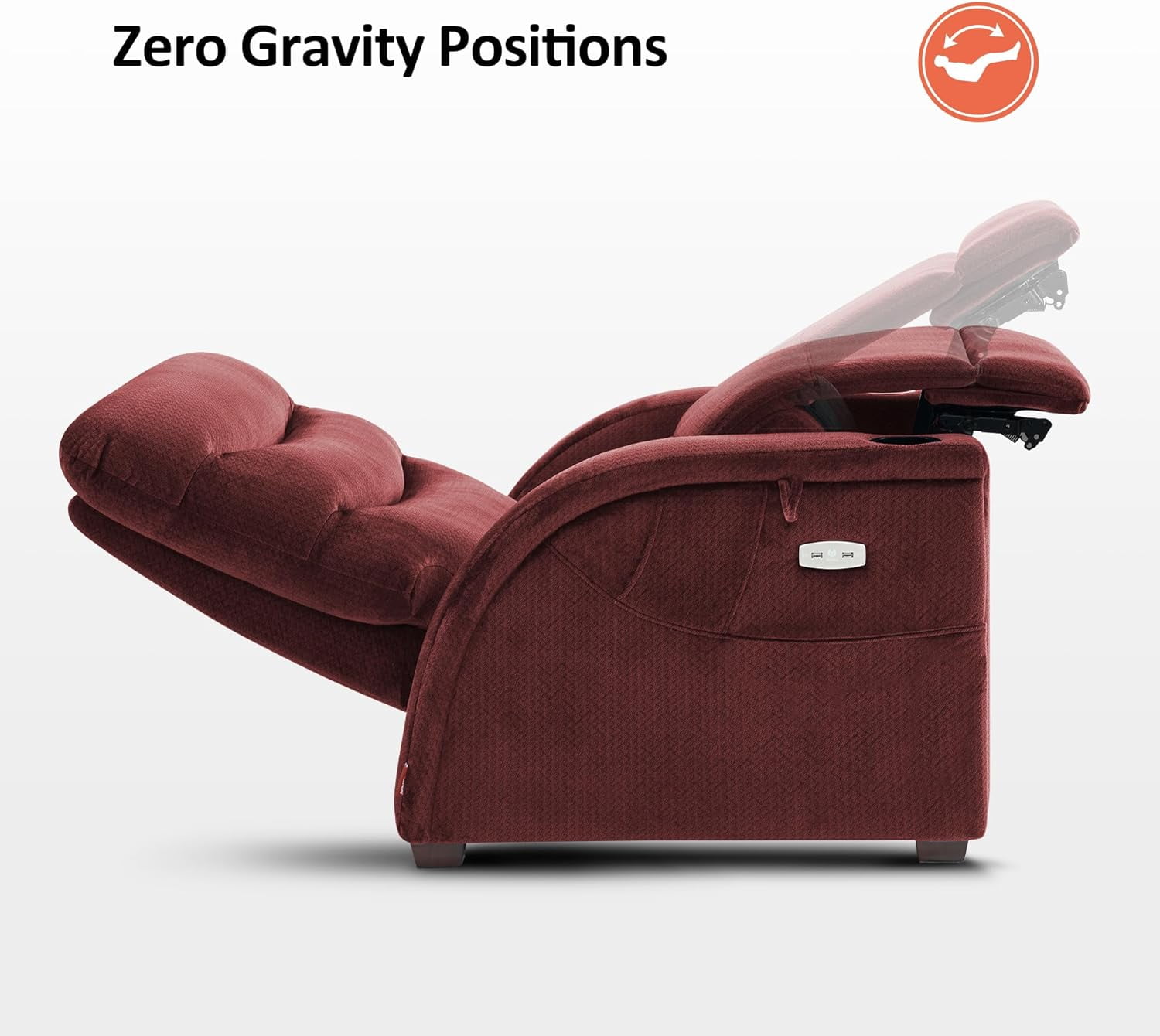 MCombo Power Zero Gravity Recliner Living Room Reclining Chair Wood Foot, Fabric ZG334 (Burgundy)