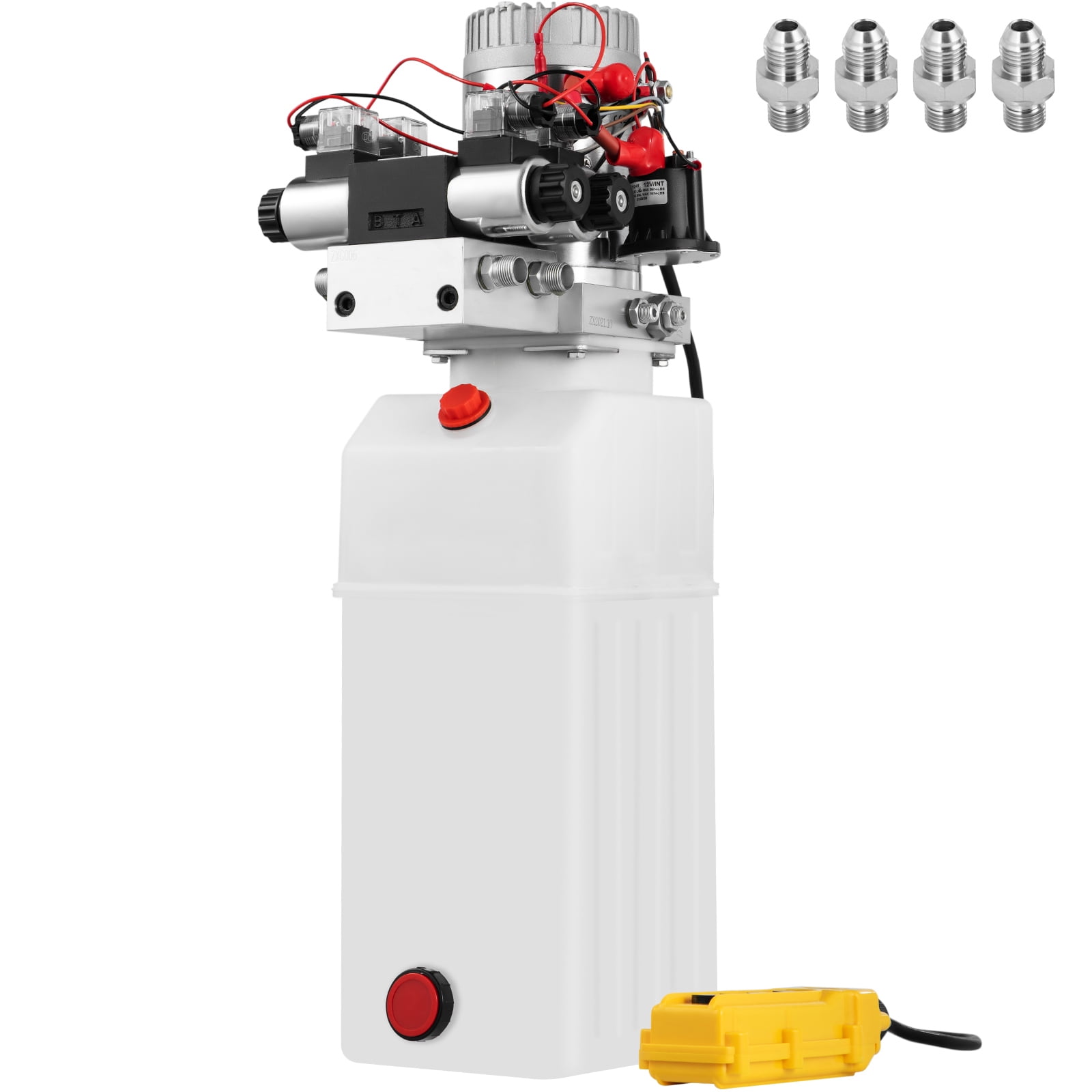 KFFKFF 12V DC Hydraulic Power Unit, Double Acting with Dual Solenoid, 8L Plastic Reservoir, Up to 200 Bar Pressure, Ideal for Vehicle Lifting