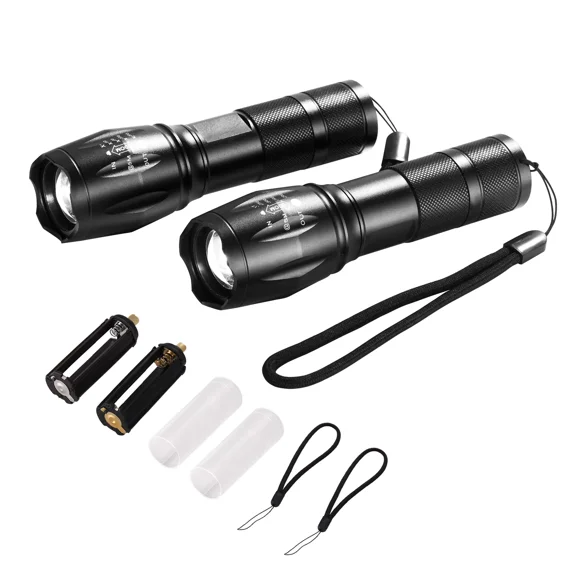 2 Pack 2000 Lumens LED Flashlights with 5 Modes and Adjustable Focus,Waterproof IP44 Handheld Torches for Camping,Hiking,Cycling,and Emergencies