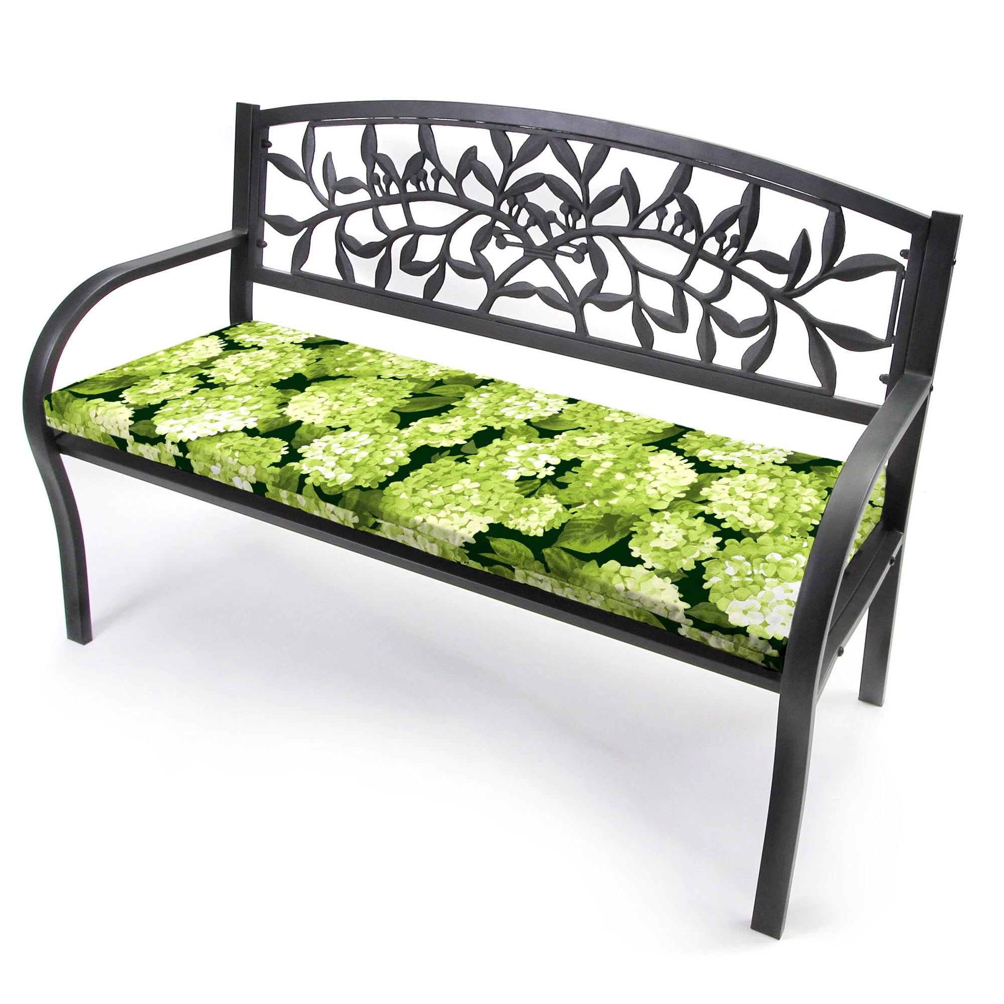 Jordan Manufacturing 47" x 16" Hydrangea Forest Green Floral Rectangular Outdoor Settee Swing Bench Cushion with Ties