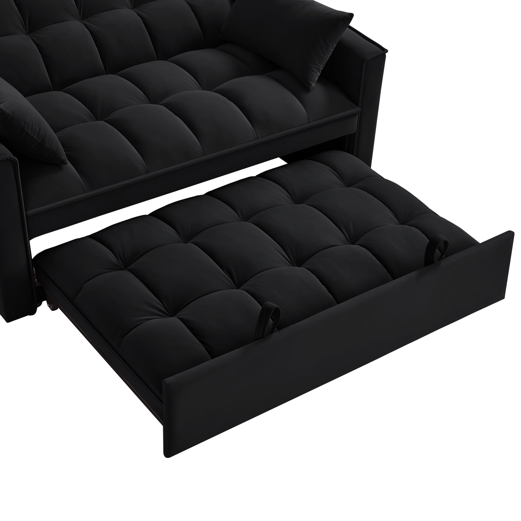 3 in 1 Convertible Sleeper Sofa Bed, 53" Modern Convertible Sofa Bed with 2 Detachable Arm Pockets,Velvet Pull Out Couch with Pull Out Bed for Living Room Furniture,Black