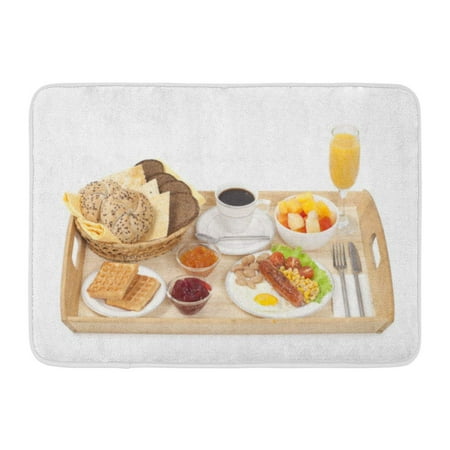 Jam Tray - GODPOK Orange Appetizer Breakfast Tray Consisting Fried Egg with Sausage Coffee Jam and Bread on White Closeup Rug Doormat Bath Mat 23.6x15.7 inch