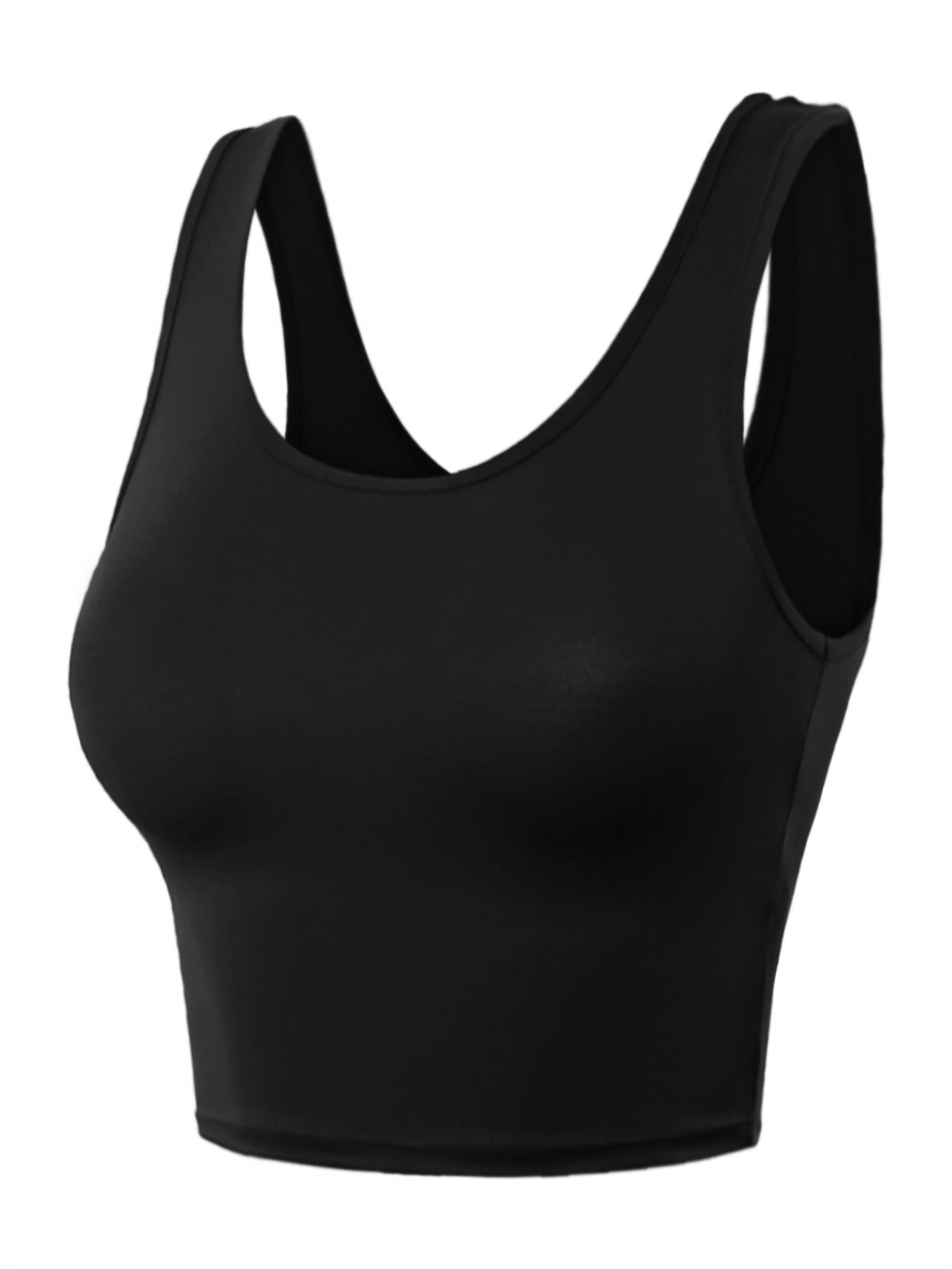 A2Y Women's Fitted Rayon Scoop Neck Sleeveless Crop Tank Top Black S 