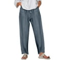 thumbnail image 7 of vigerkar Womens Wide Leg Linen Pants Summer Beach Loose Fit Drawstring High Waist Lightweight Cotton Linen Trousers with Pockets Grey, S, 7 of 7