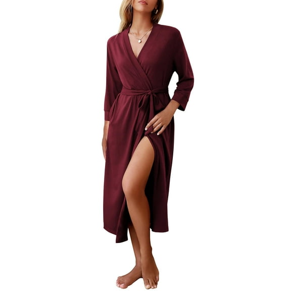 Ekouaer Women Robes Long Knit Bathrobe Lightweight Soft Summer Kimono Robes Casual Loungewear with Attached Belt
