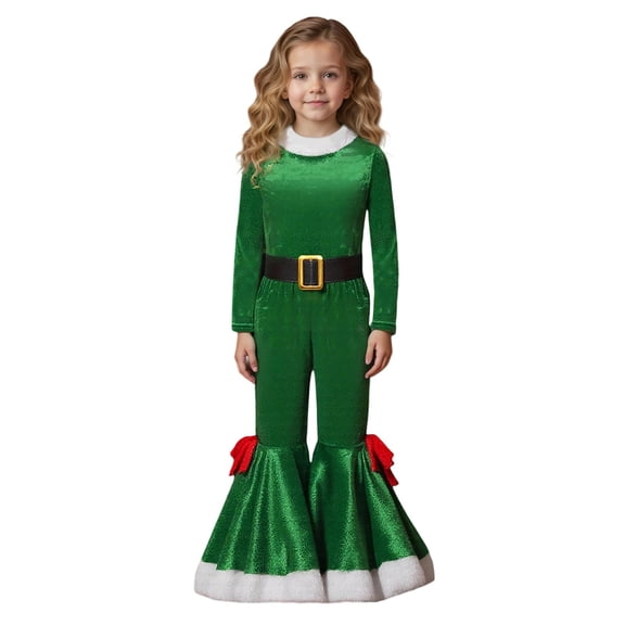 Elf Baby Baby Outfit Long Sleeve Top Flared Pants Belt and Hat Sets Christmas Outfit Kids Girl Party Dress 9-11 Years