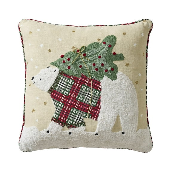 Hallmark 18" x 18" Beige Polar Bear Holiday Decorative Pillow