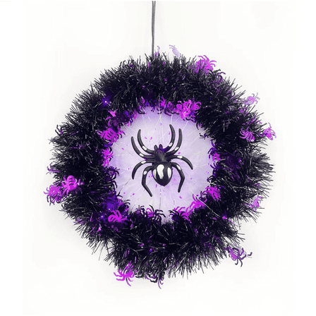 Halloween Spider Garland Front Door Wall Hangings Halloween Horror Party Atmosphere Decoration LED Luminous Wreath